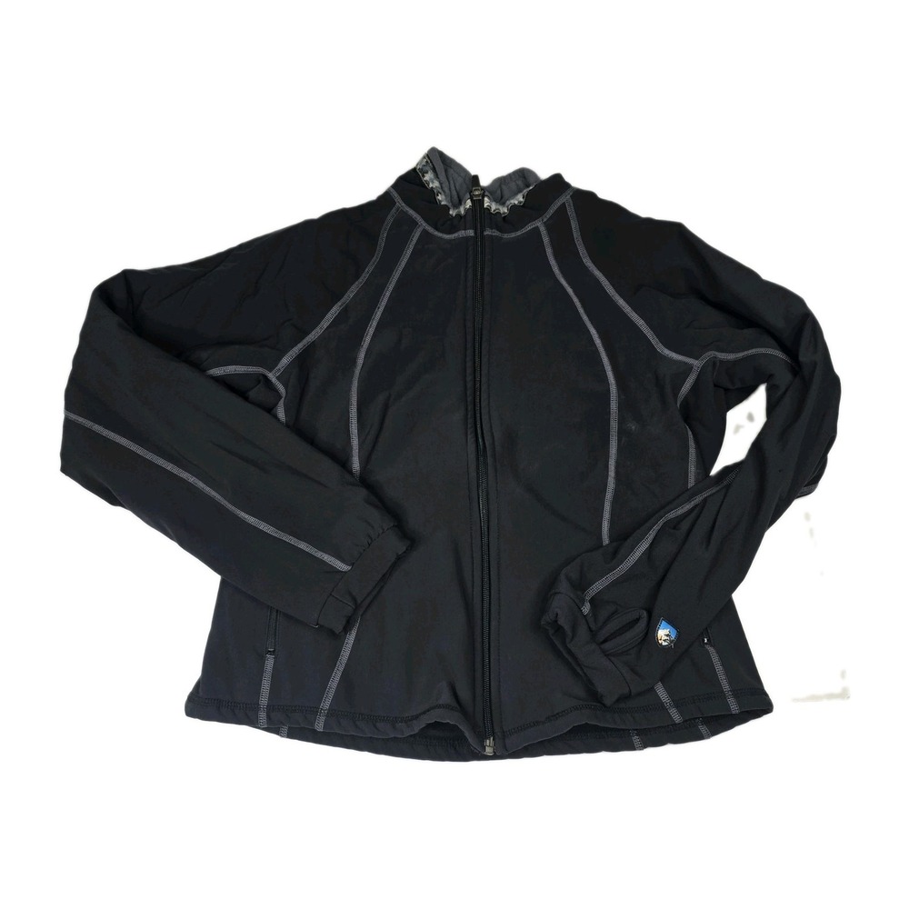 Kuhl Women Black Alfpaca Fleece Thumbstraps Full Zip Lightweight Hiking Jacket L
